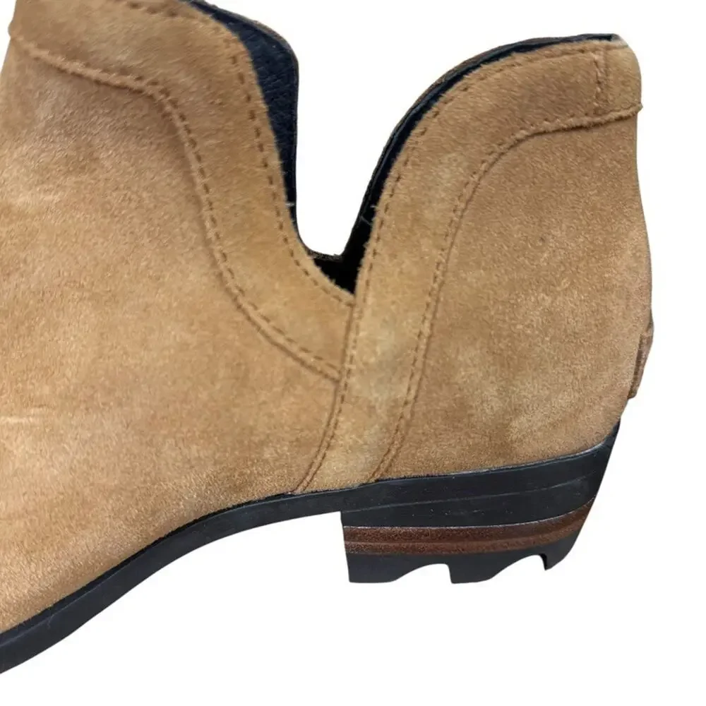Sorel Lolla Cut Out Bootie Ankle Boots Beige Suede Leather Shoes Womens sz 7.5
